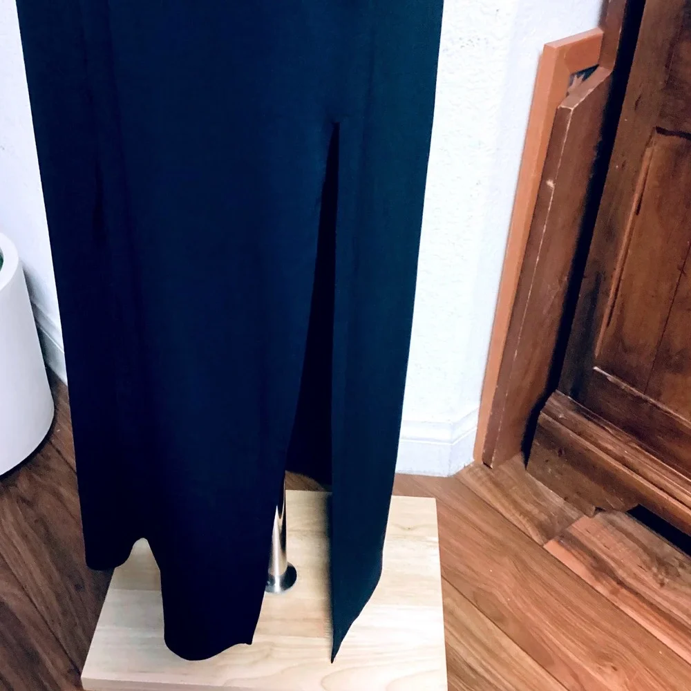 Michael Kors Navy Blue Maxi Shirt Dress Gold Hardware Slit Short Sleeve M
